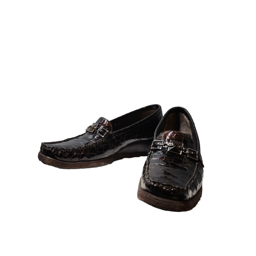 STUART WEITZMAN designer loafer ๐ shoes patented leather croc brown size 8.5 - Picture 12 of 16